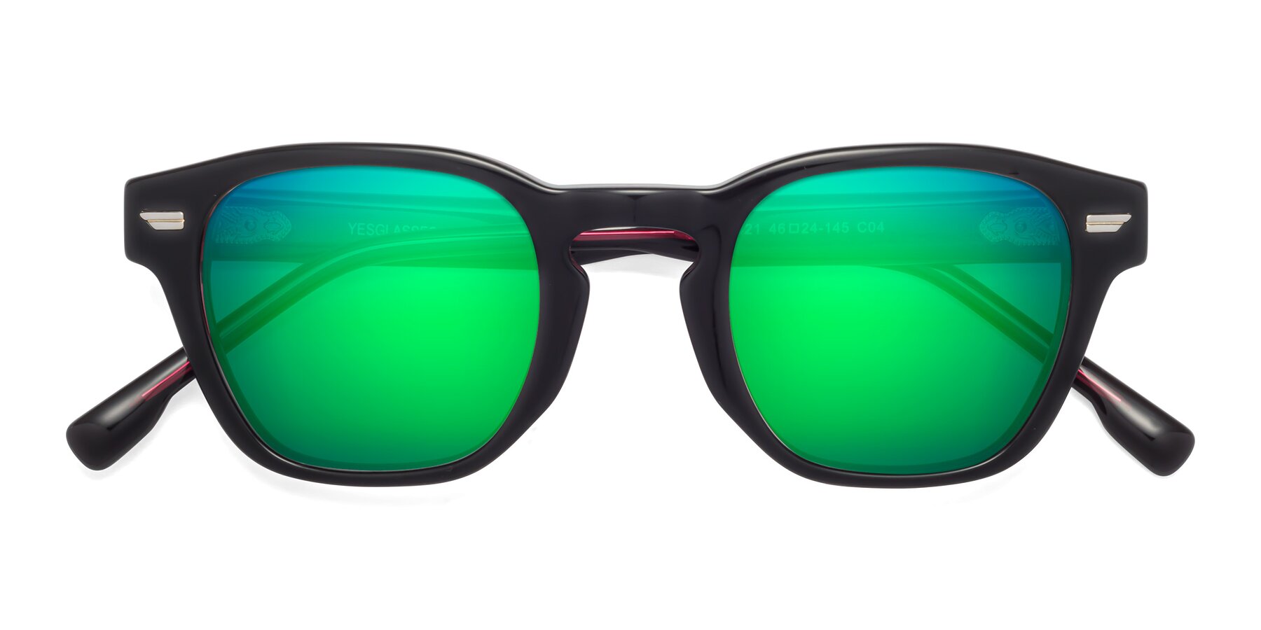 Folded Front of 1421 in Black-Wine with Green Mirrored Lenses