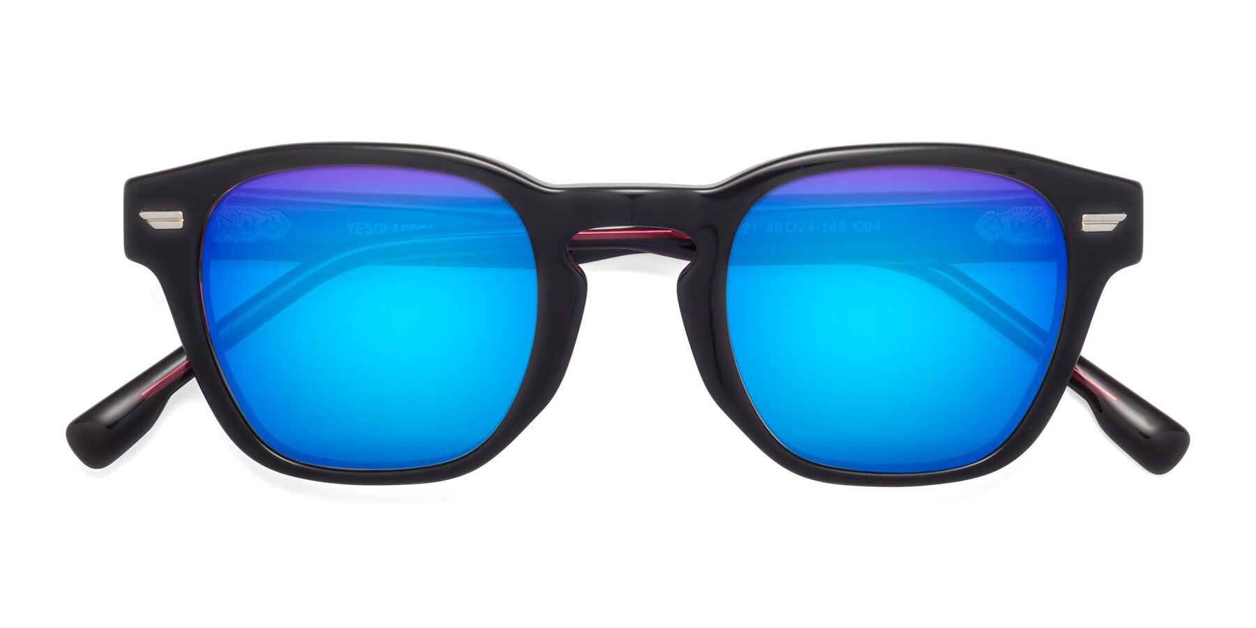 Folded Front of 1421 in Black-Wine with Blue Mirrored Lenses