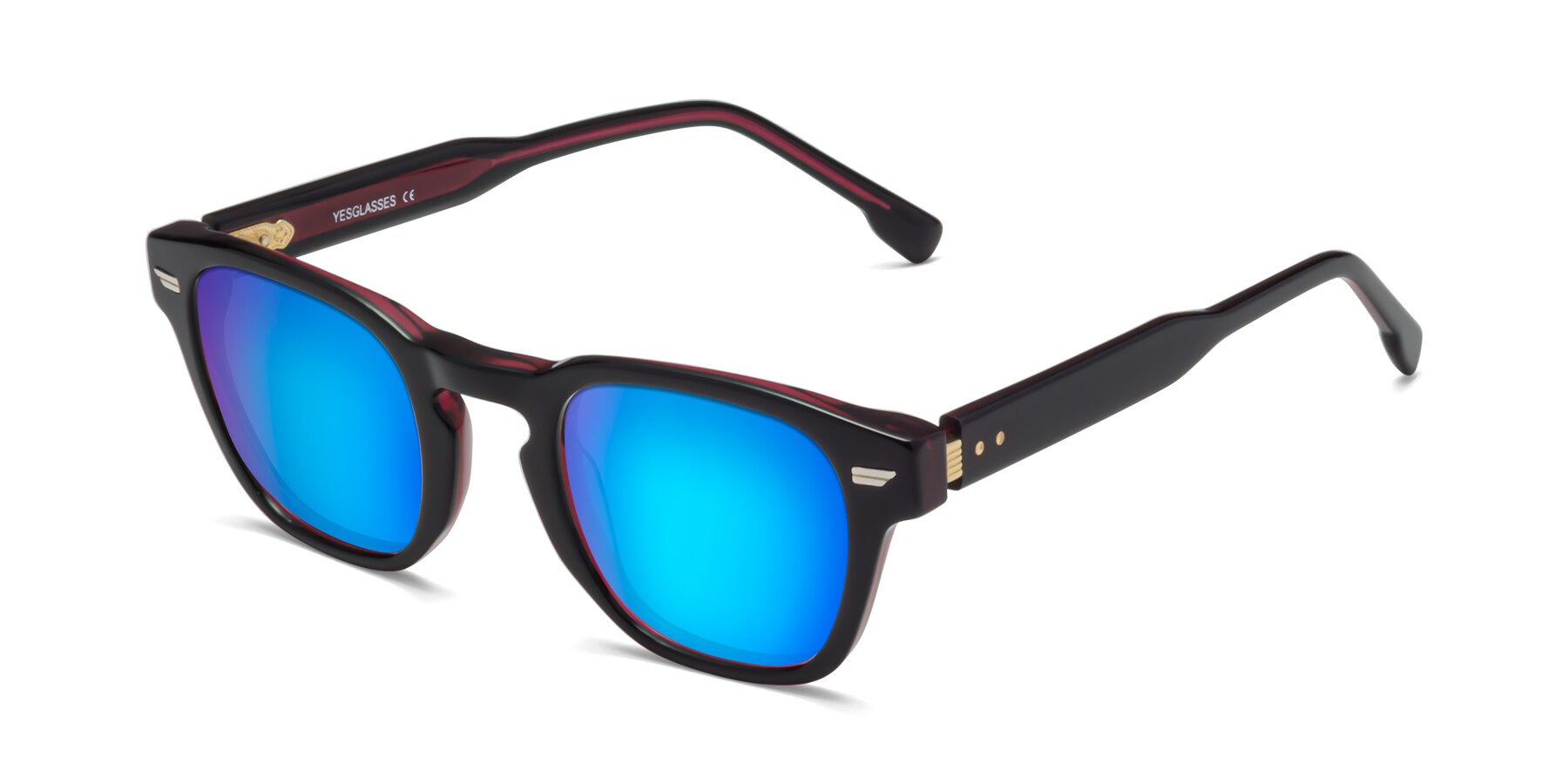 Angle of 1421 in Black-Wine with Blue Mirrored Lenses