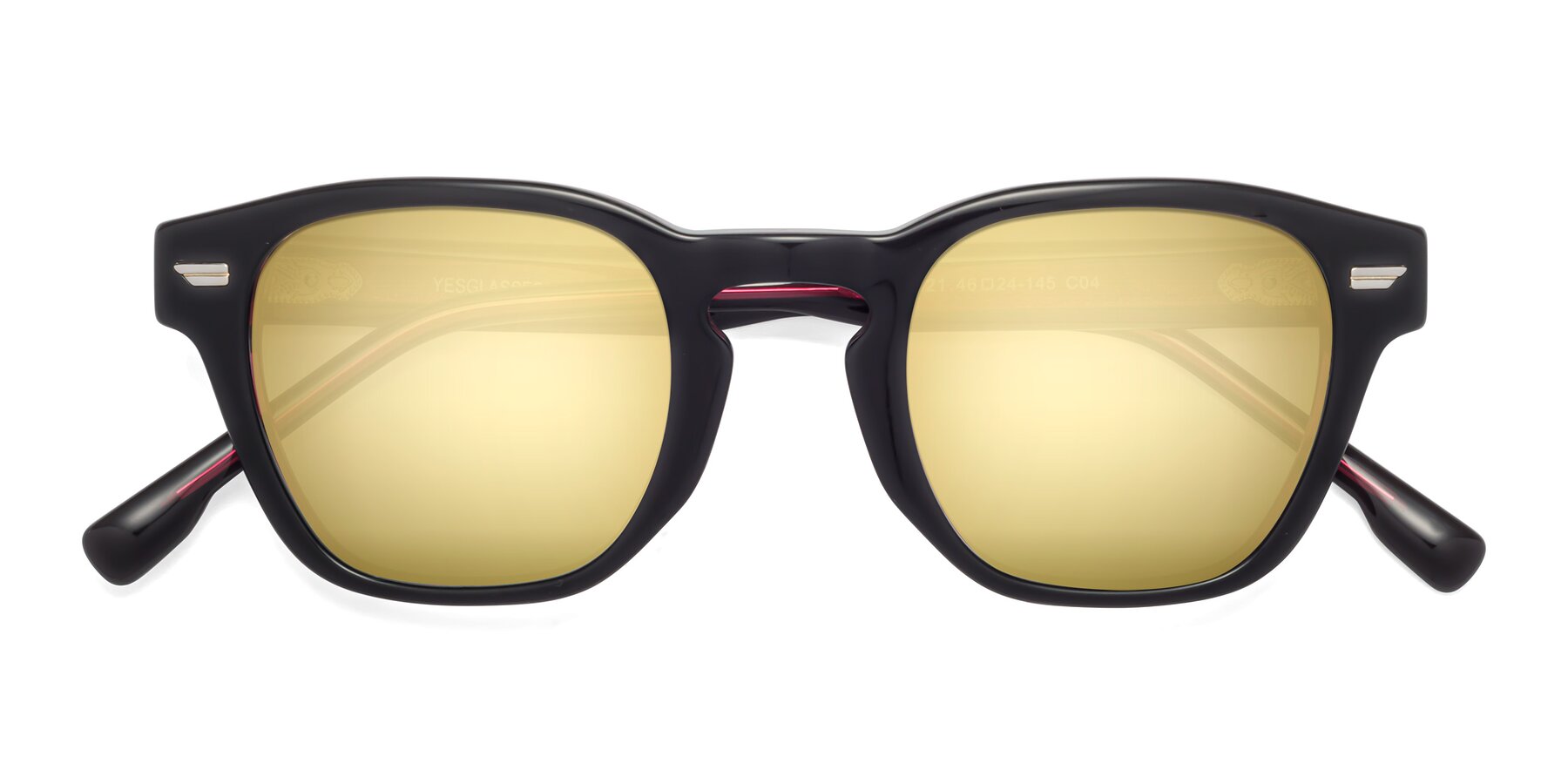 Folded Front of 1421 in Black-Wine with Gold Mirrored Lenses