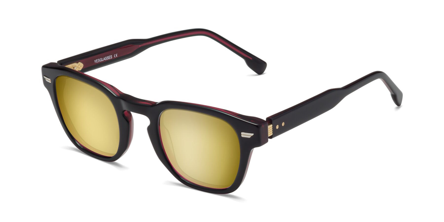 Angle of 1421 in Black-Wine with Gold Mirrored Lenses