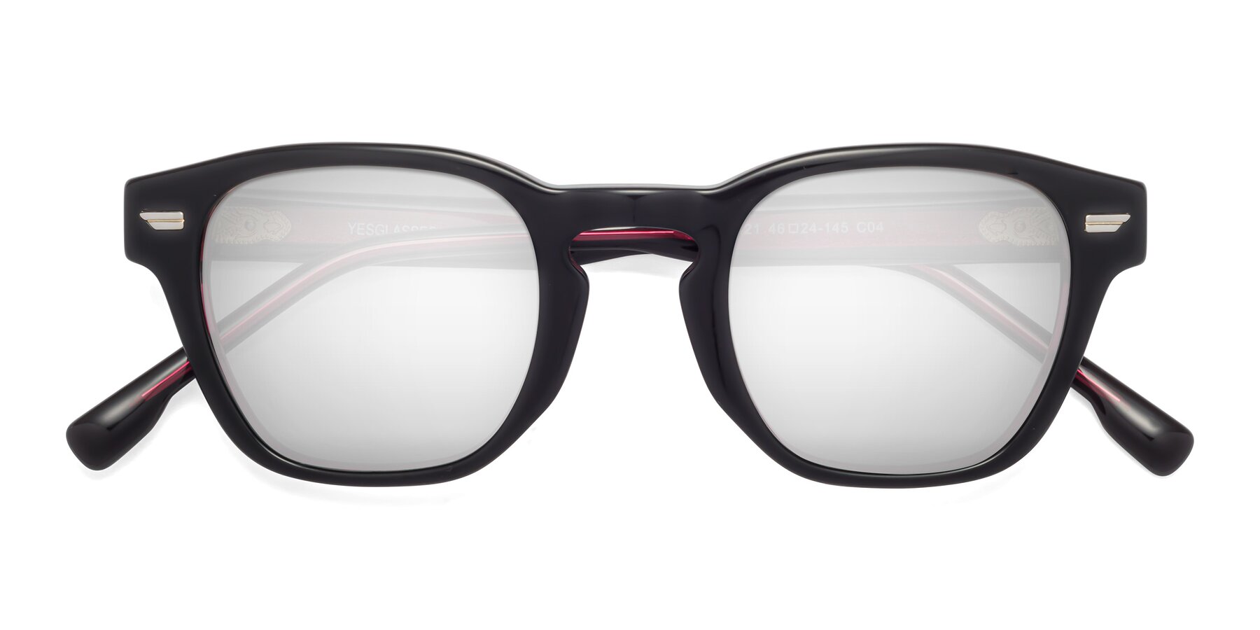 Folded Front of 1421 in Black-Wine with Silver Mirrored Lenses