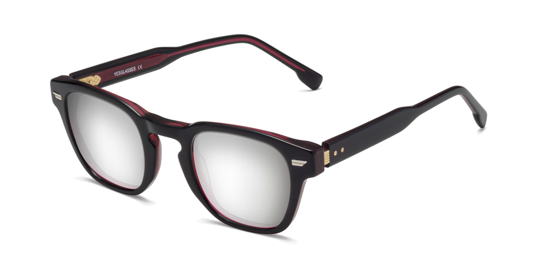 Angle of 1421 in Black-Wine with Silver Mirrored Lenses