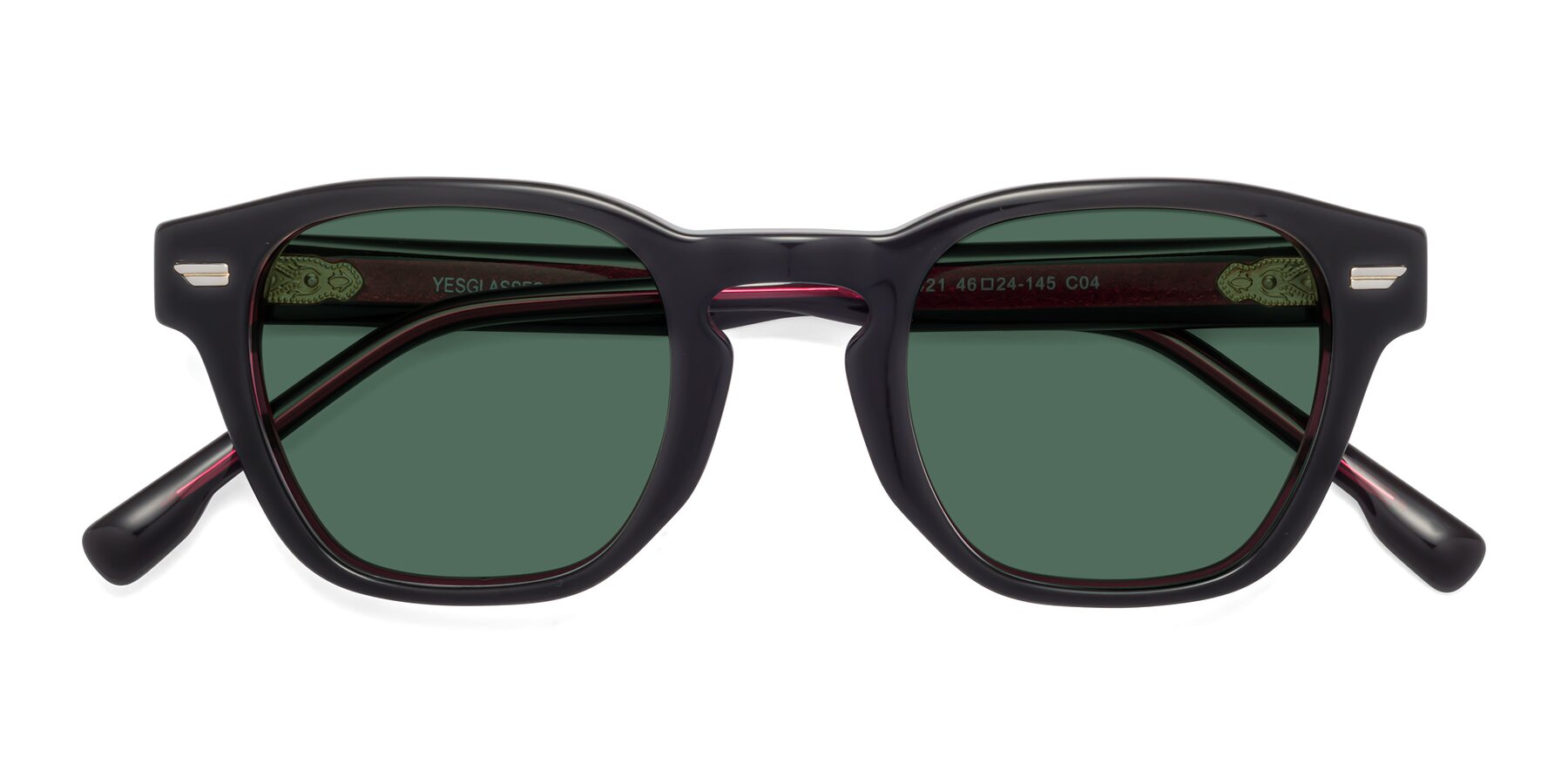Folded Front of 1421 in Black-Wine with Green Polarized Lenses
