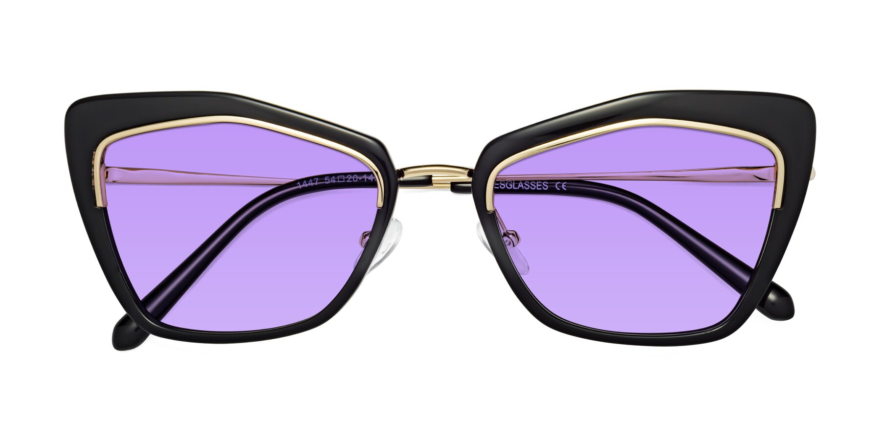 Folded Front of Lasso in Black with Medium Purple Tinted Lenses