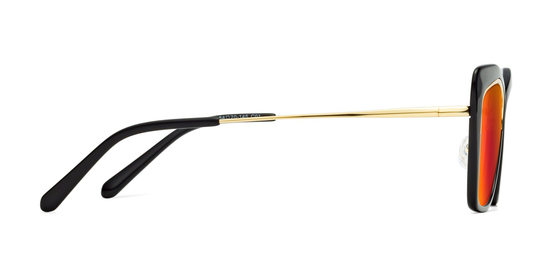 Side of Lasso in Black with Red Gold Mirrored Lenses