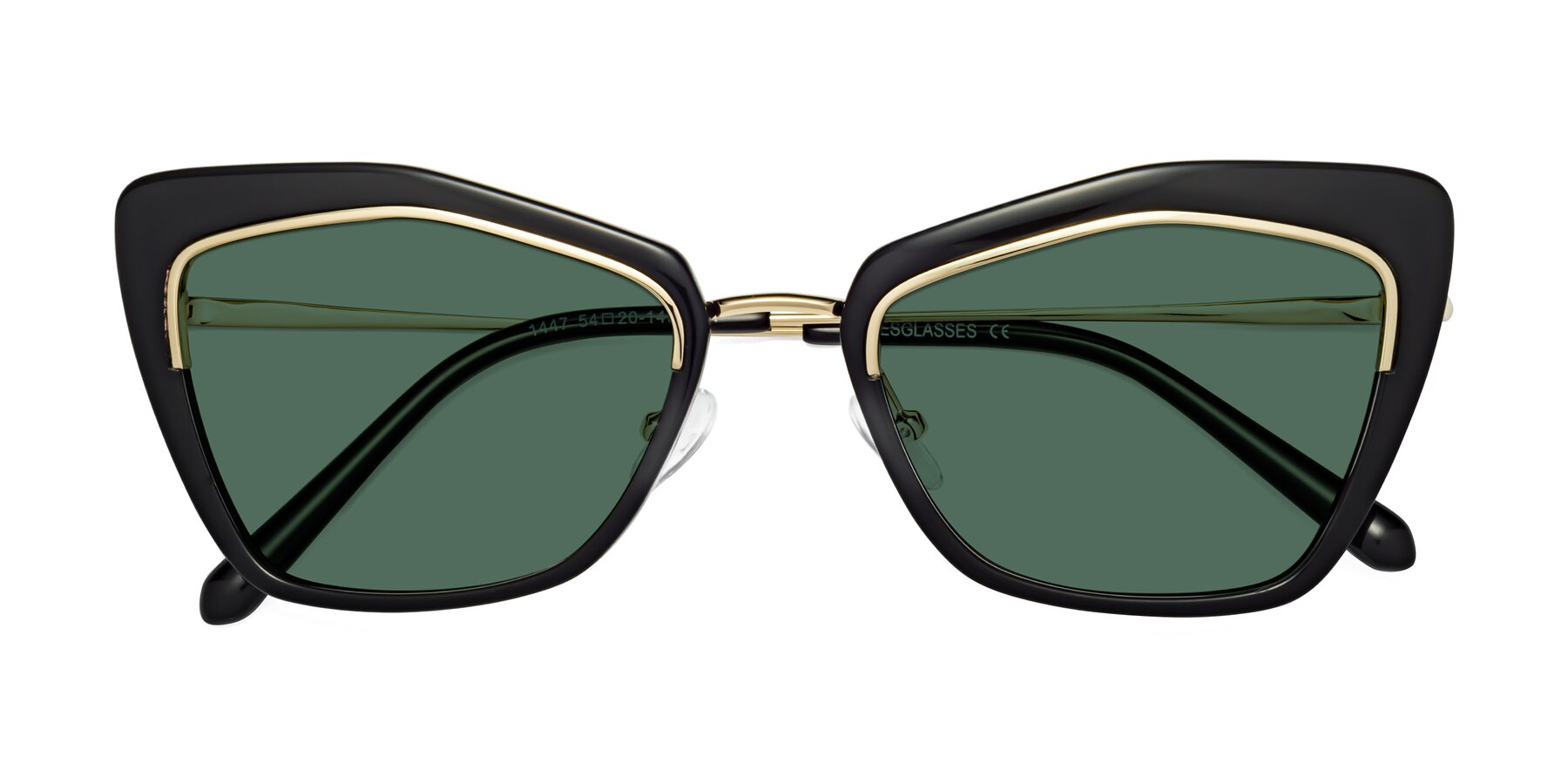 Folded Front of Lasso in Black with Green Polarized Lenses