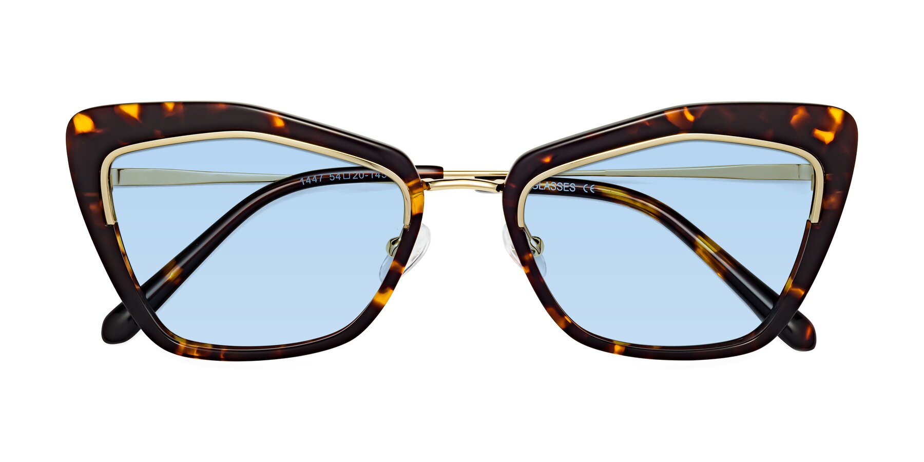 Folded Front of Lasso in Deep Tortoise with Light Blue Tinted Lenses