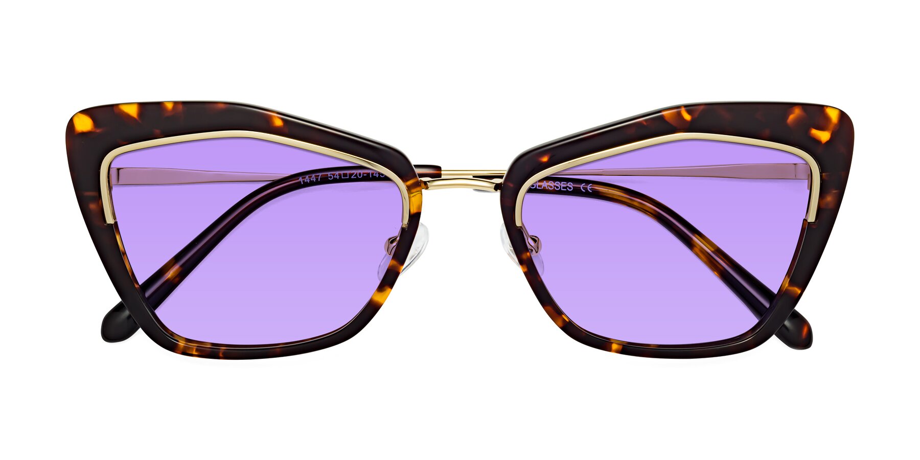 Folded Front of Lasso in Deep Tortoise with Medium Purple Tinted Lenses