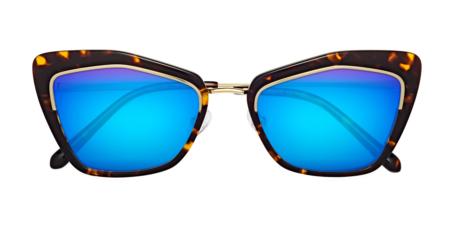 Folded Front of Lasso in Deep Tortoise with Blue Mirrored Lenses