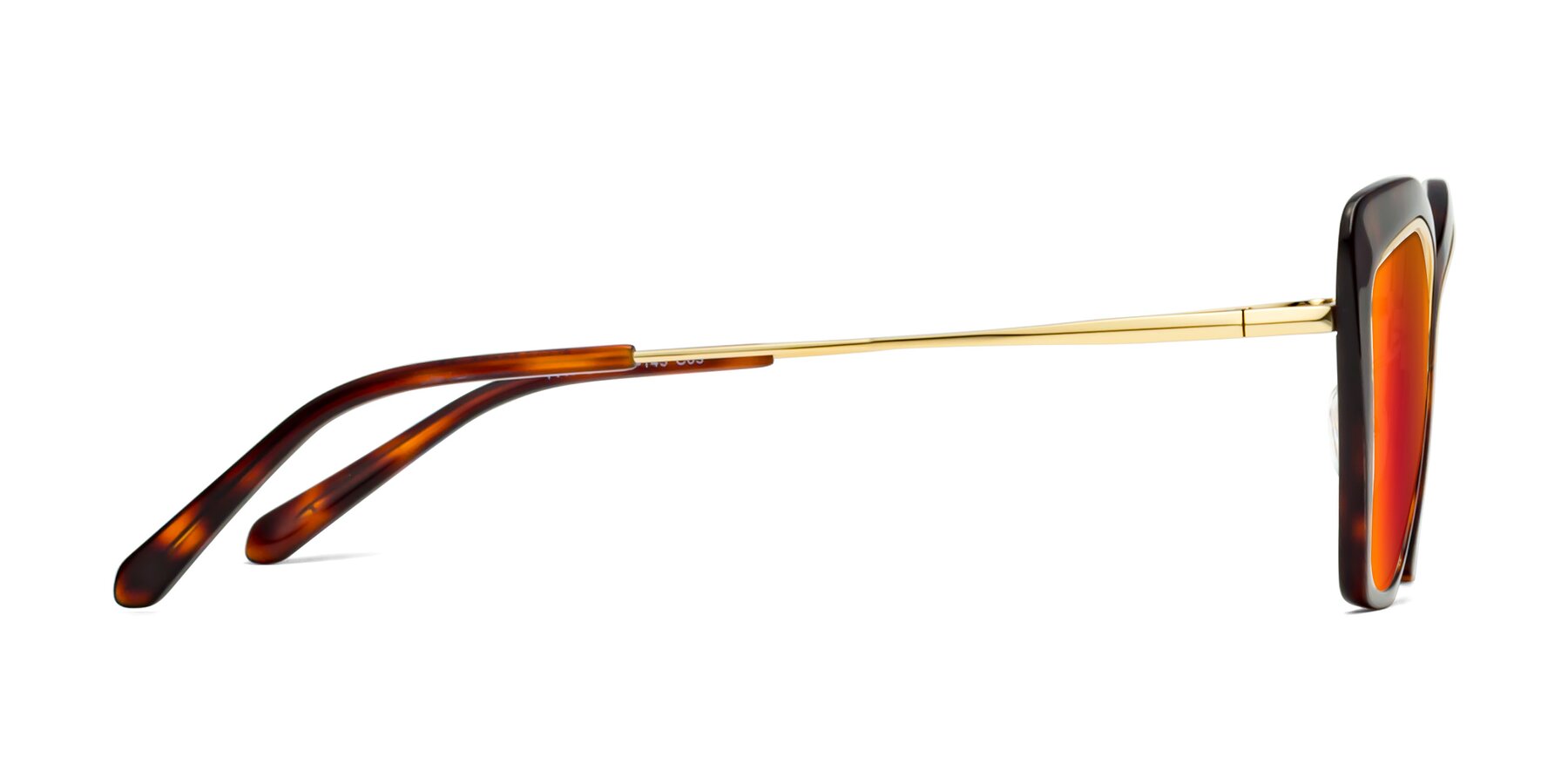 Side of Lasso in Light Tortoise with Red Gold Mirrored Lenses