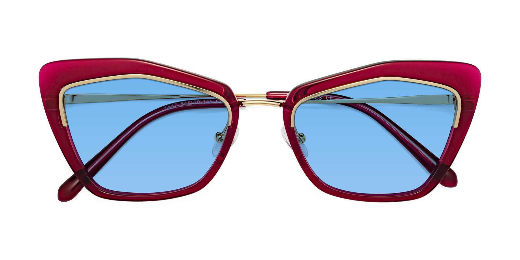 Folded Front of Lasso in Wine with Medium Blue Tinted Lenses