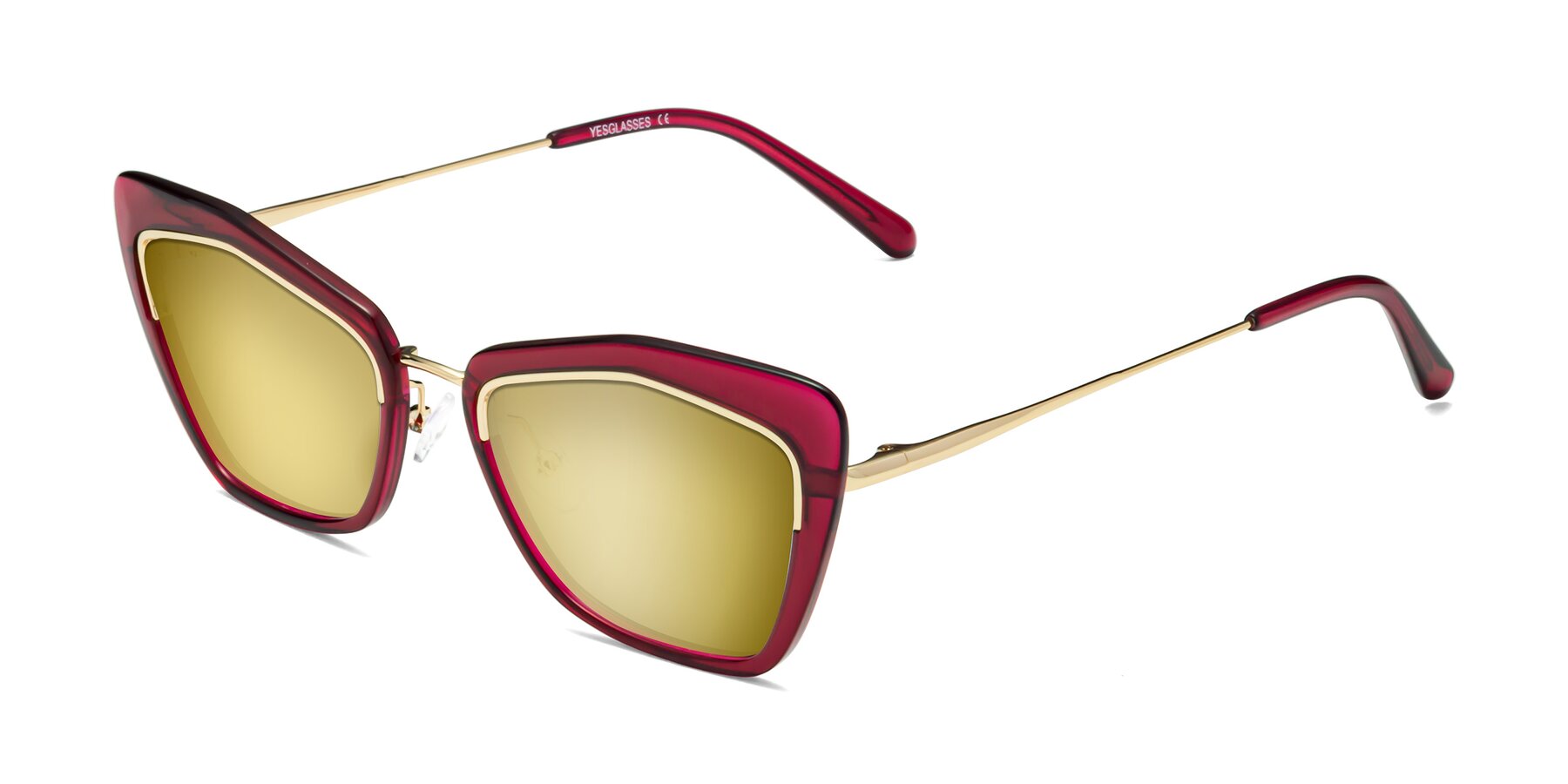 Angle of Lasso in Wine with Gold Mirrored Lenses