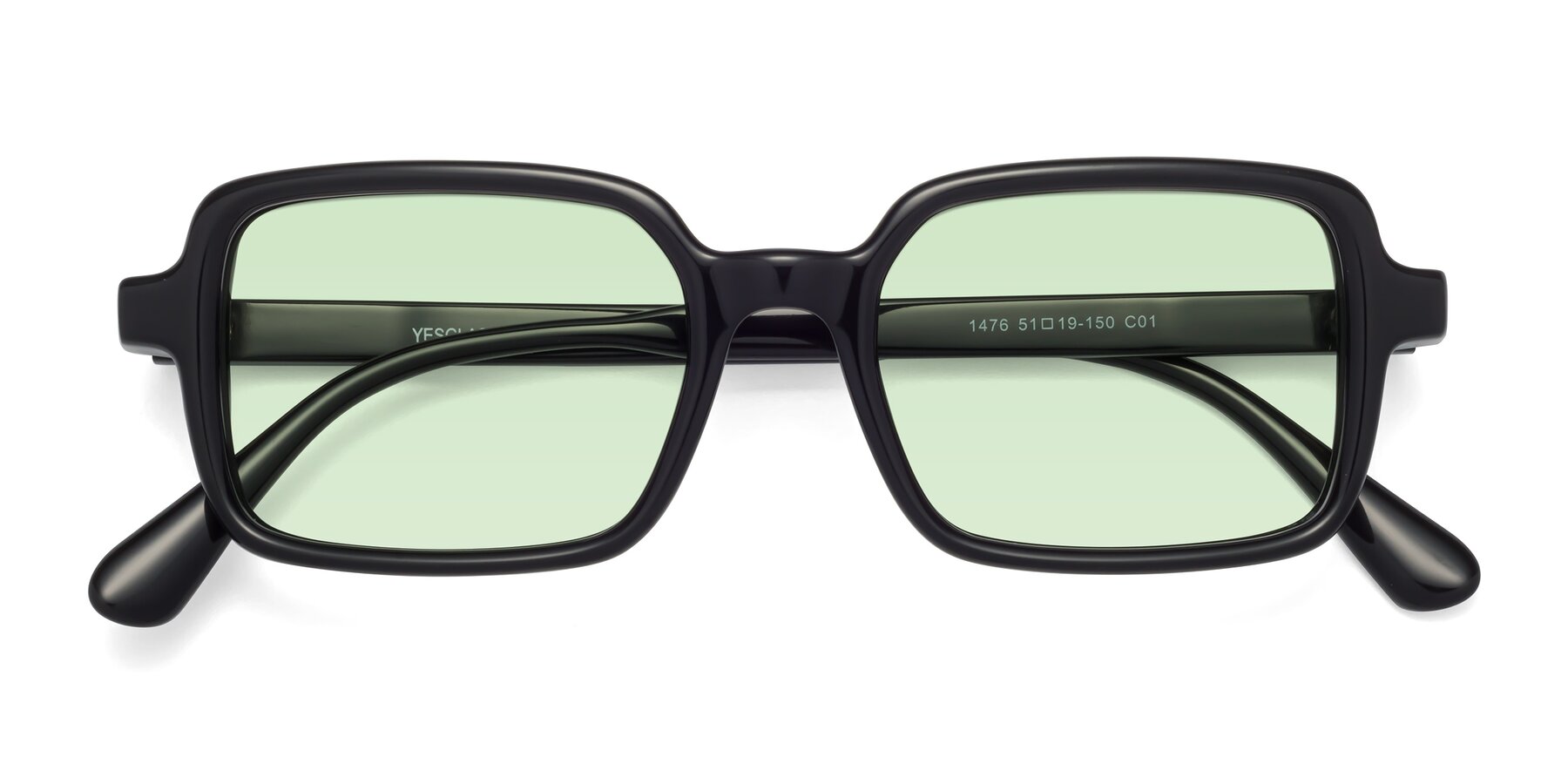 Folded Front of Canuto in Black with Light Green Tinted Lenses
