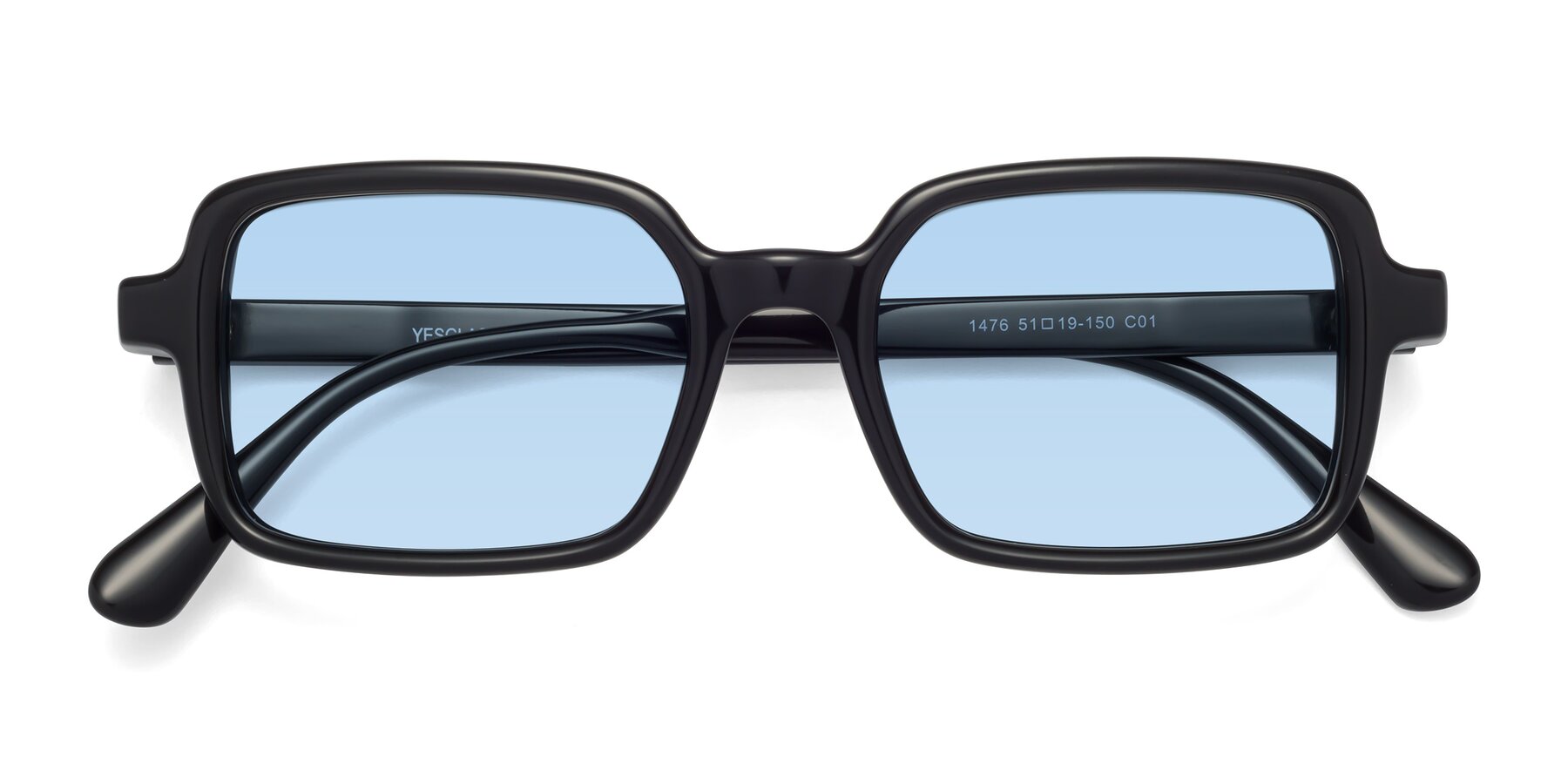 Folded Front of Canuto in Black with Light Blue Tinted Lenses