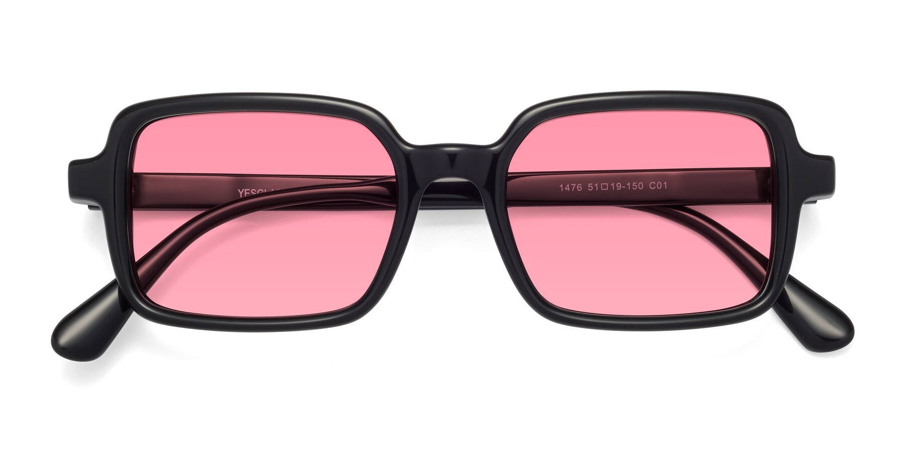 Folded Front of Canuto in Black with Pink Tinted Lenses