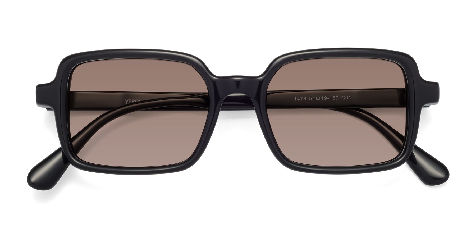 Folded Front of Canuto in Black with Medium Brown Tinted Lenses