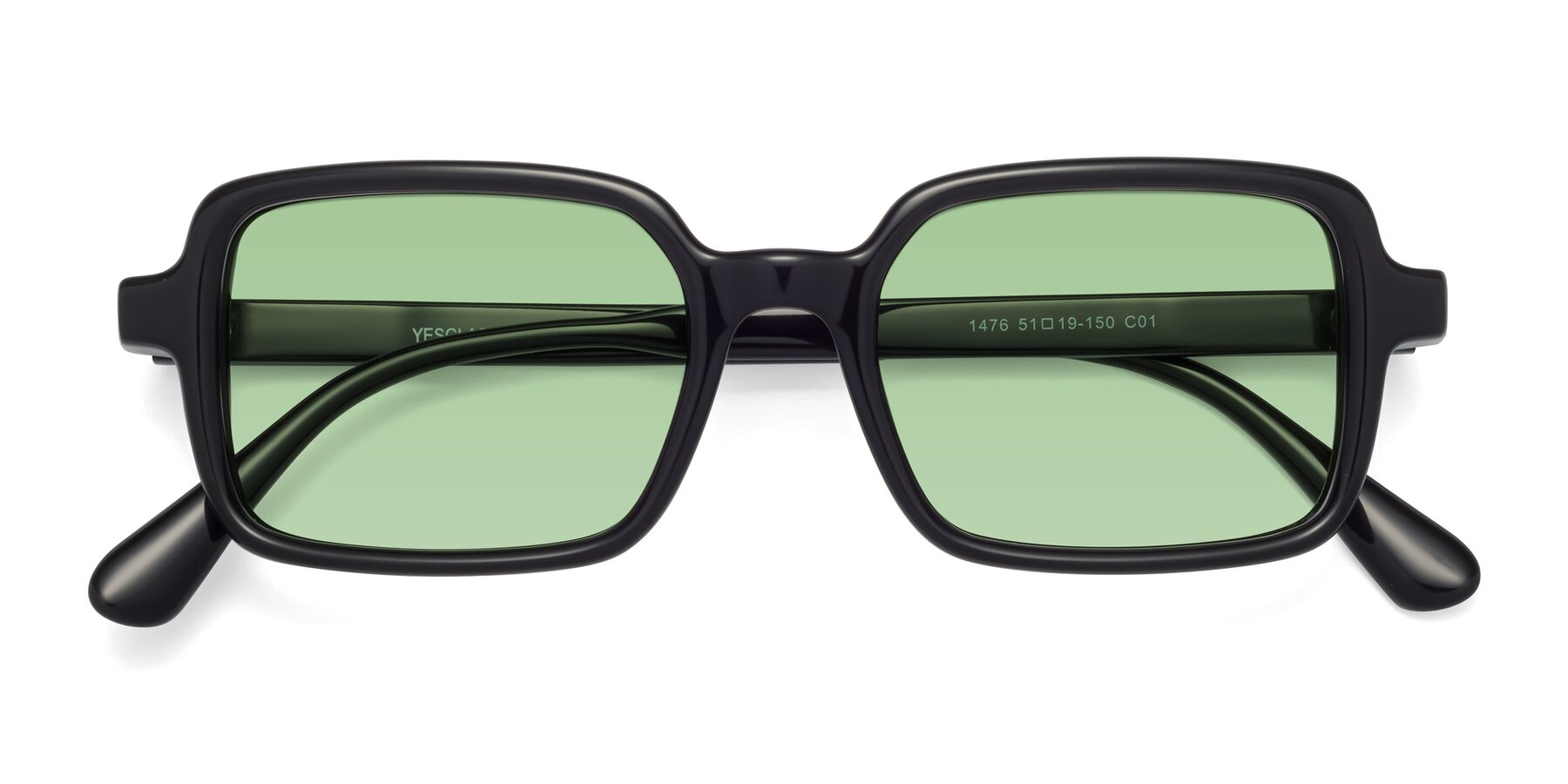 Folded Front of Canuto in Black with Medium Green Tinted Lenses
