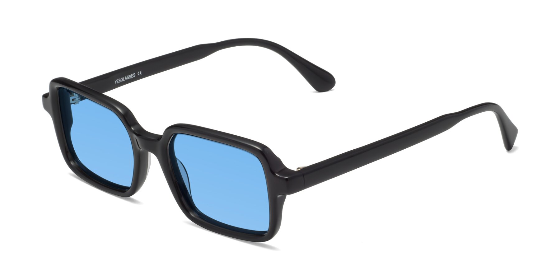 Angle of Canuto in Black with Medium Blue Tinted Lenses