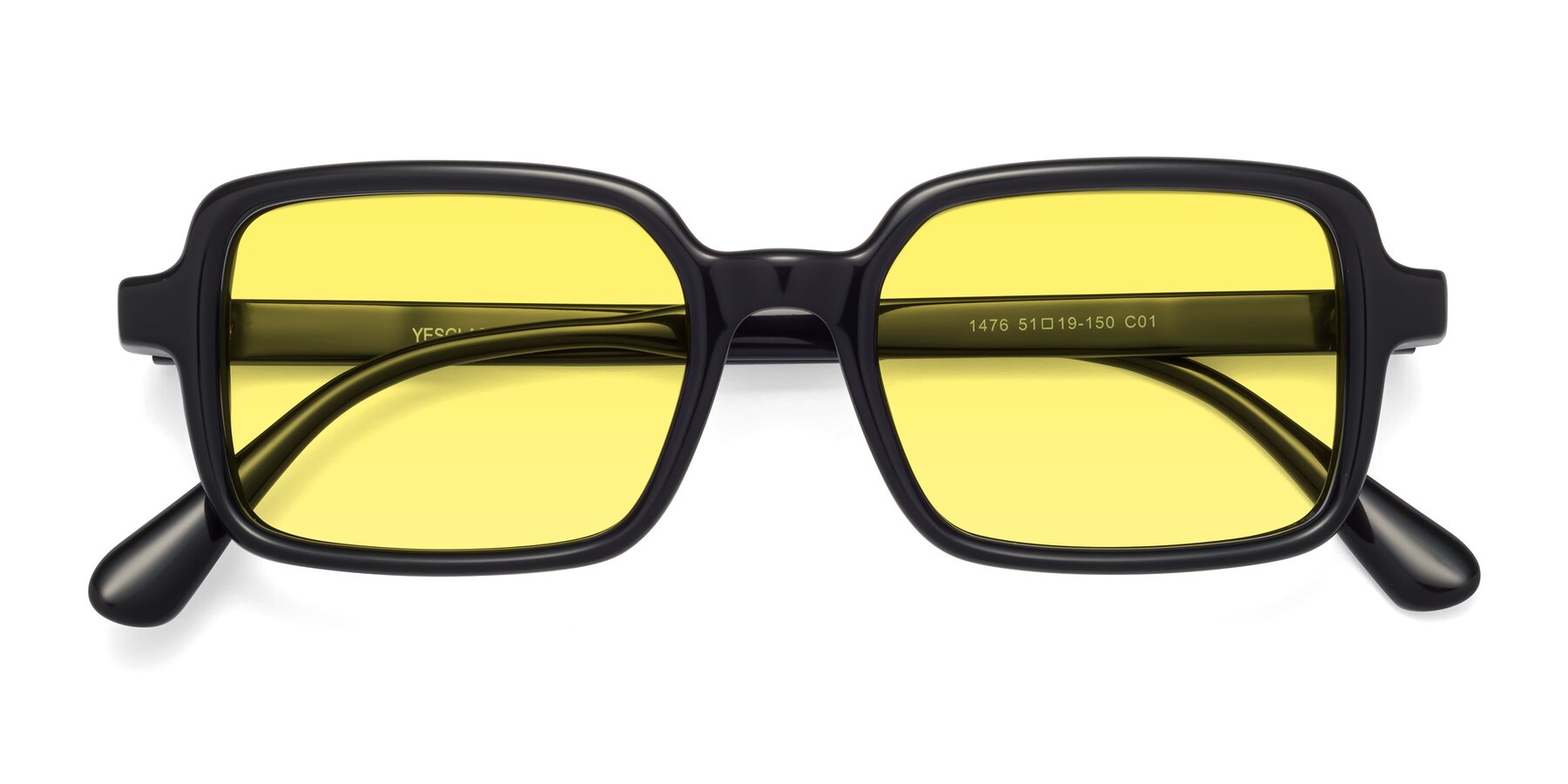 Folded Front of Canuto in Black with Medium Yellow Tinted Lenses