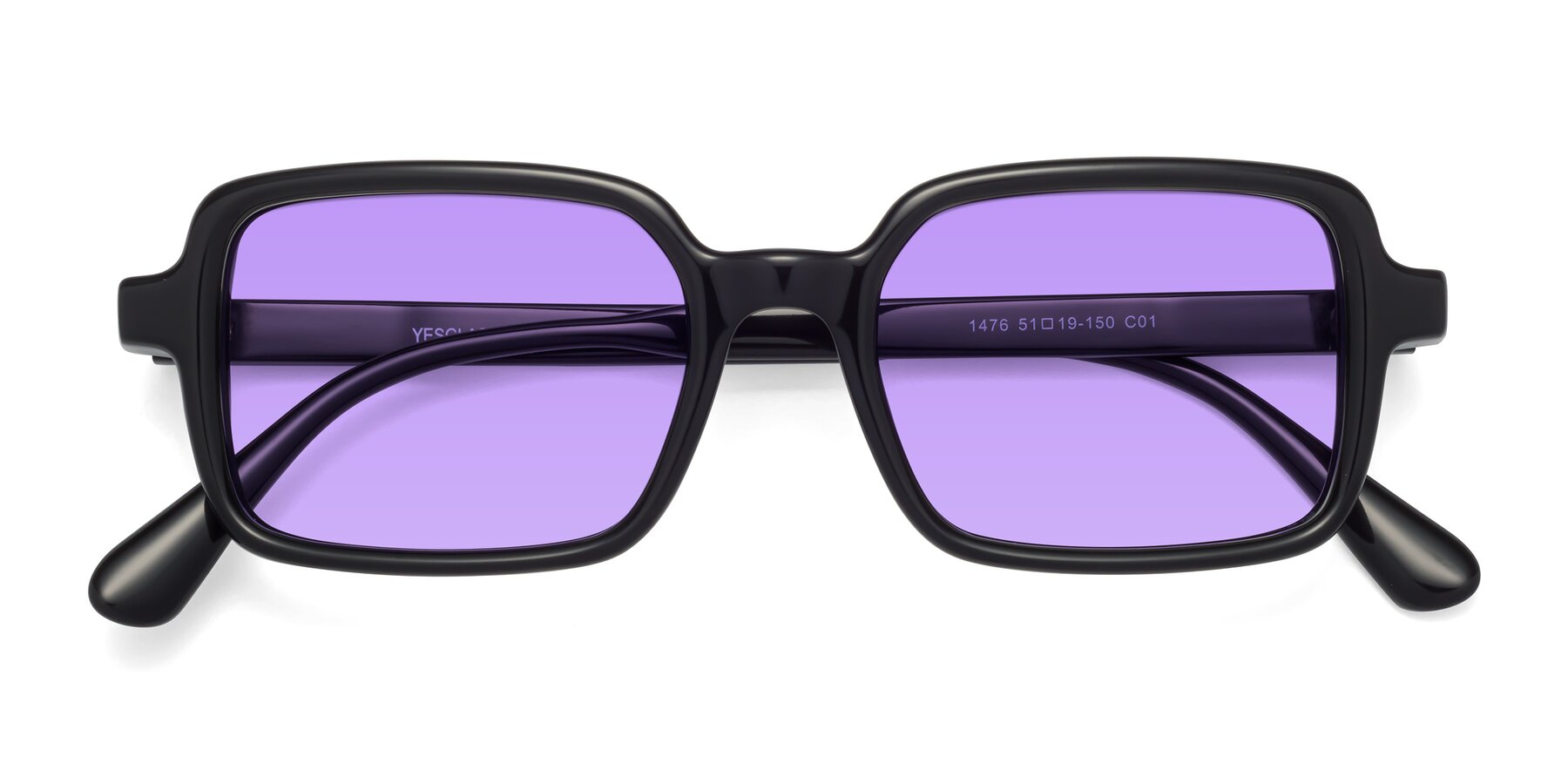 Folded Front of Canuto in Black with Medium Purple Tinted Lenses