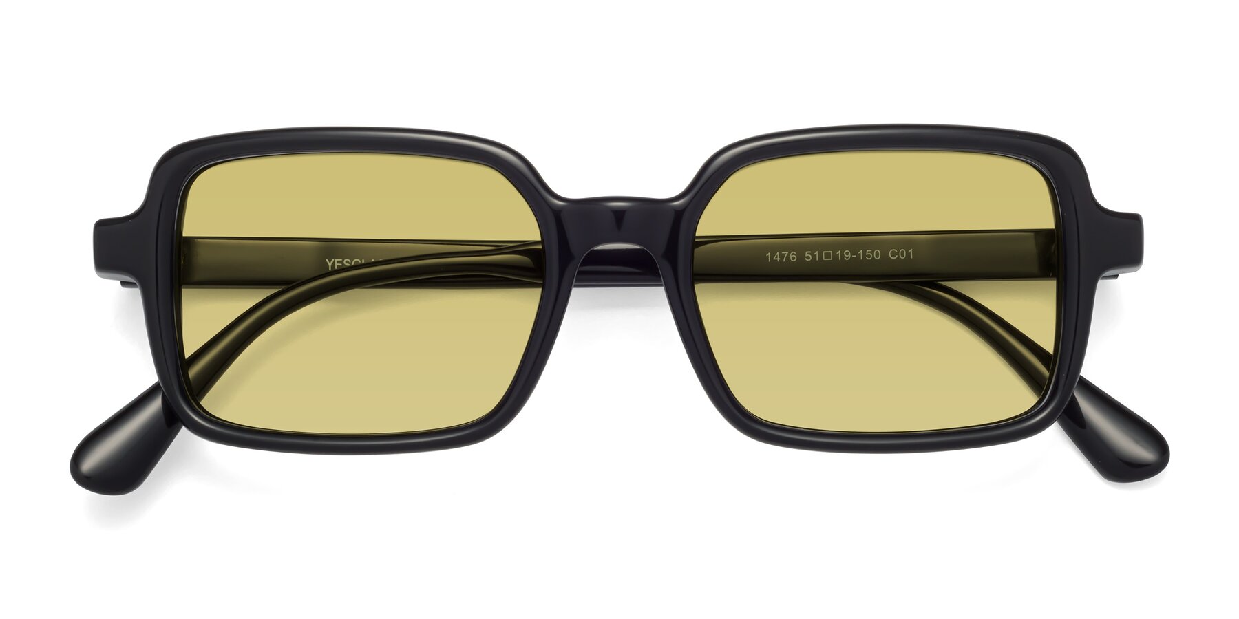 Folded Front of Canuto in Black with Medium Champagne Tinted Lenses