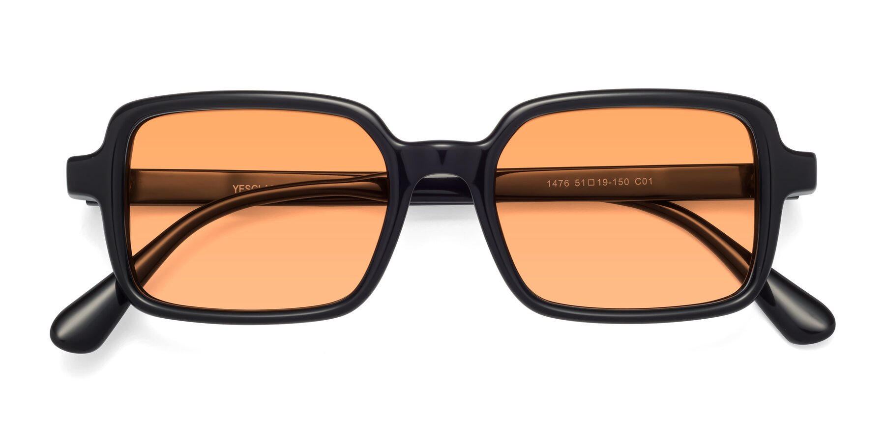 Folded Front of Canuto in Black with Medium Orange Tinted Lenses