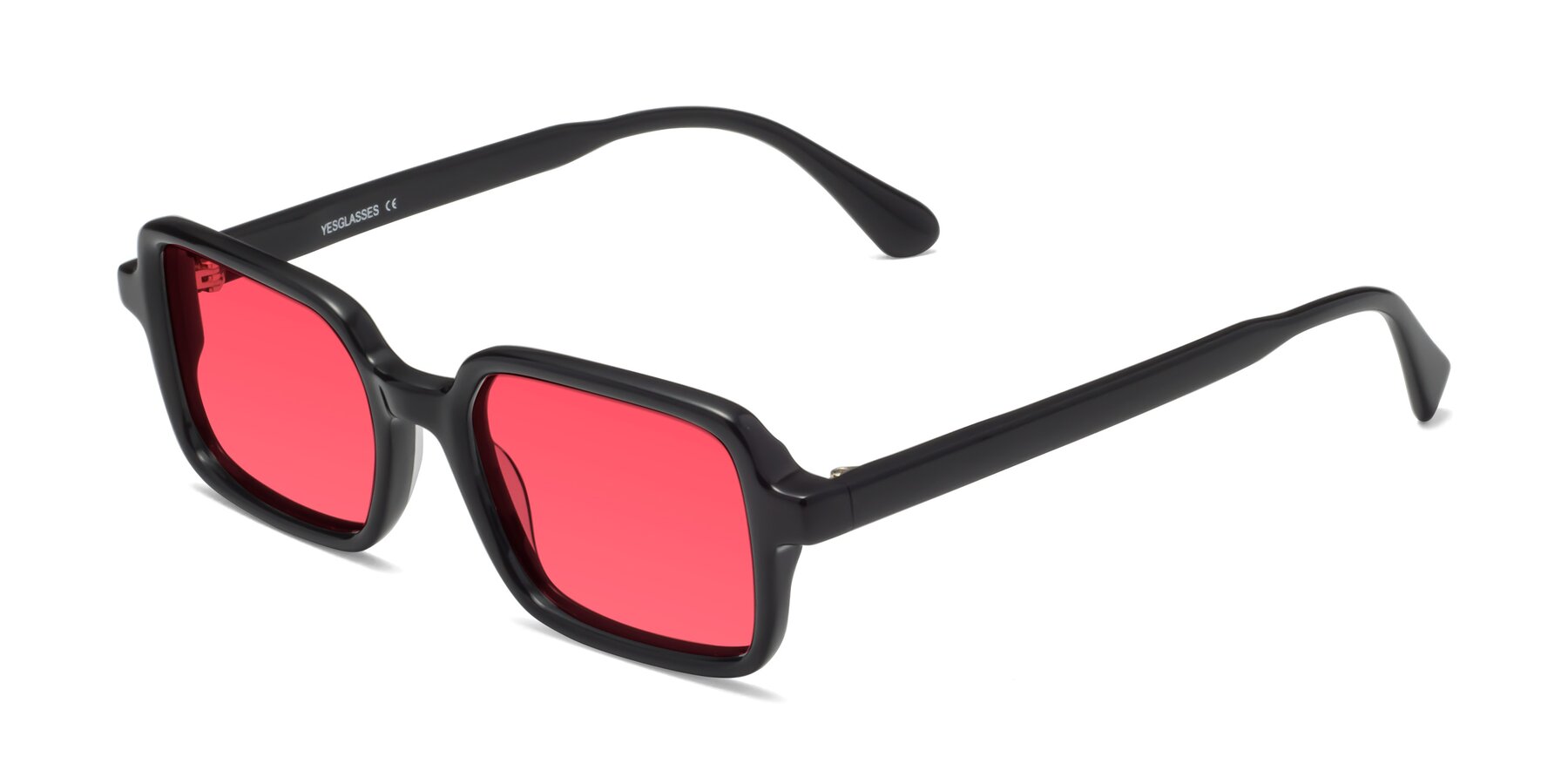 Angle of Canuto in Black with Red Tinted Lenses