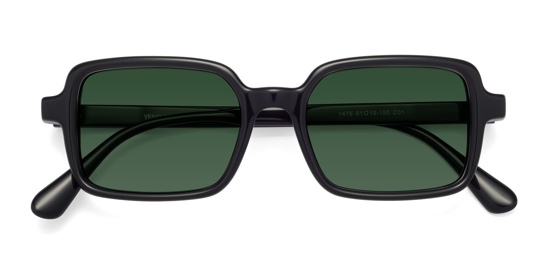 Folded Front of Canuto in Black with Green Tinted Lenses