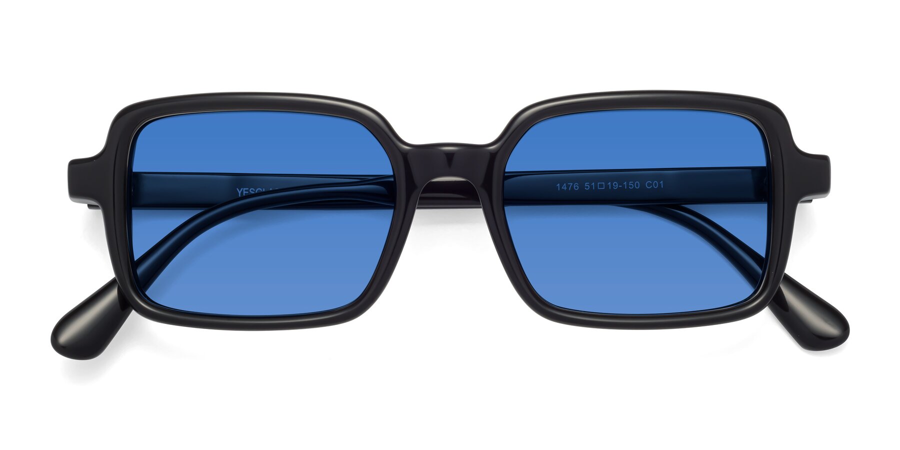 Folded Front of Canuto in Black with Blue Tinted Lenses