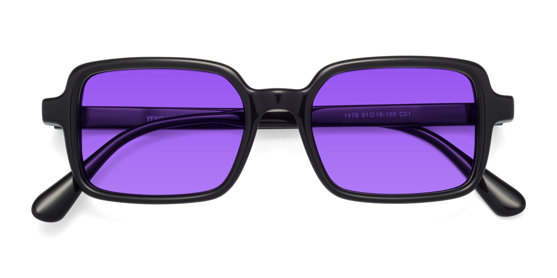 Folded Front of Canuto in Black with Purple Tinted Lenses