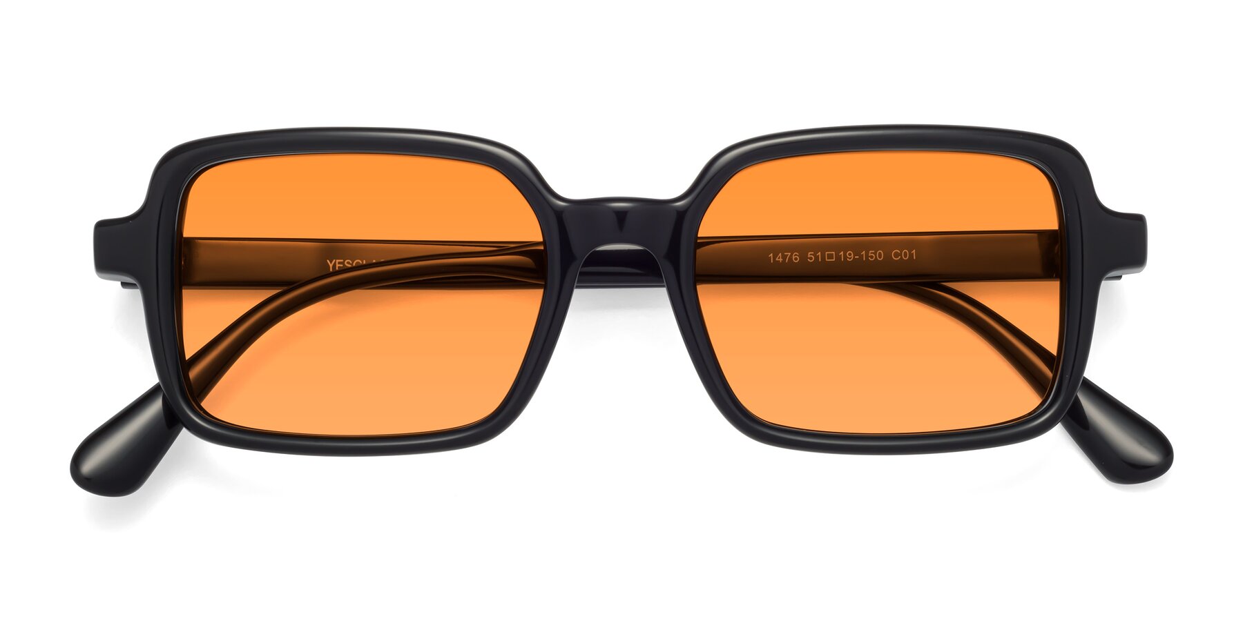 Folded Front of Canuto in Black with Orange Tinted Lenses