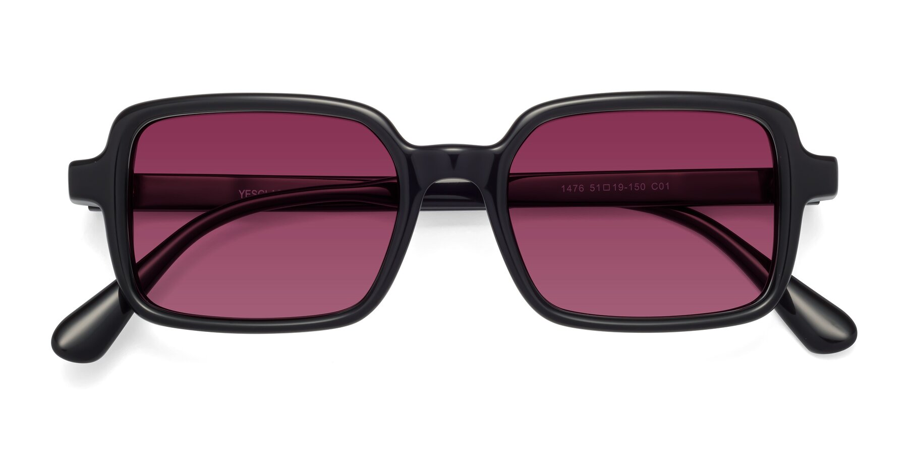 Folded Front of Canuto in Black with Wine Tinted Lenses