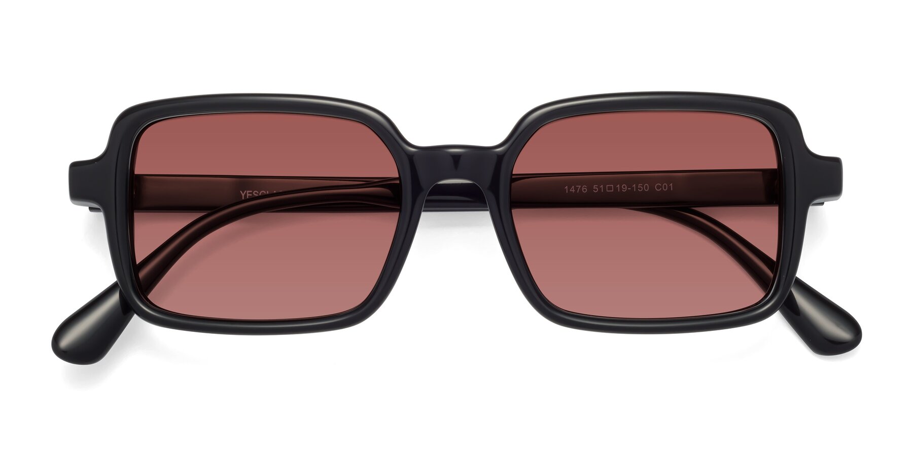 Folded Front of Canuto in Black with Garnet Tinted Lenses