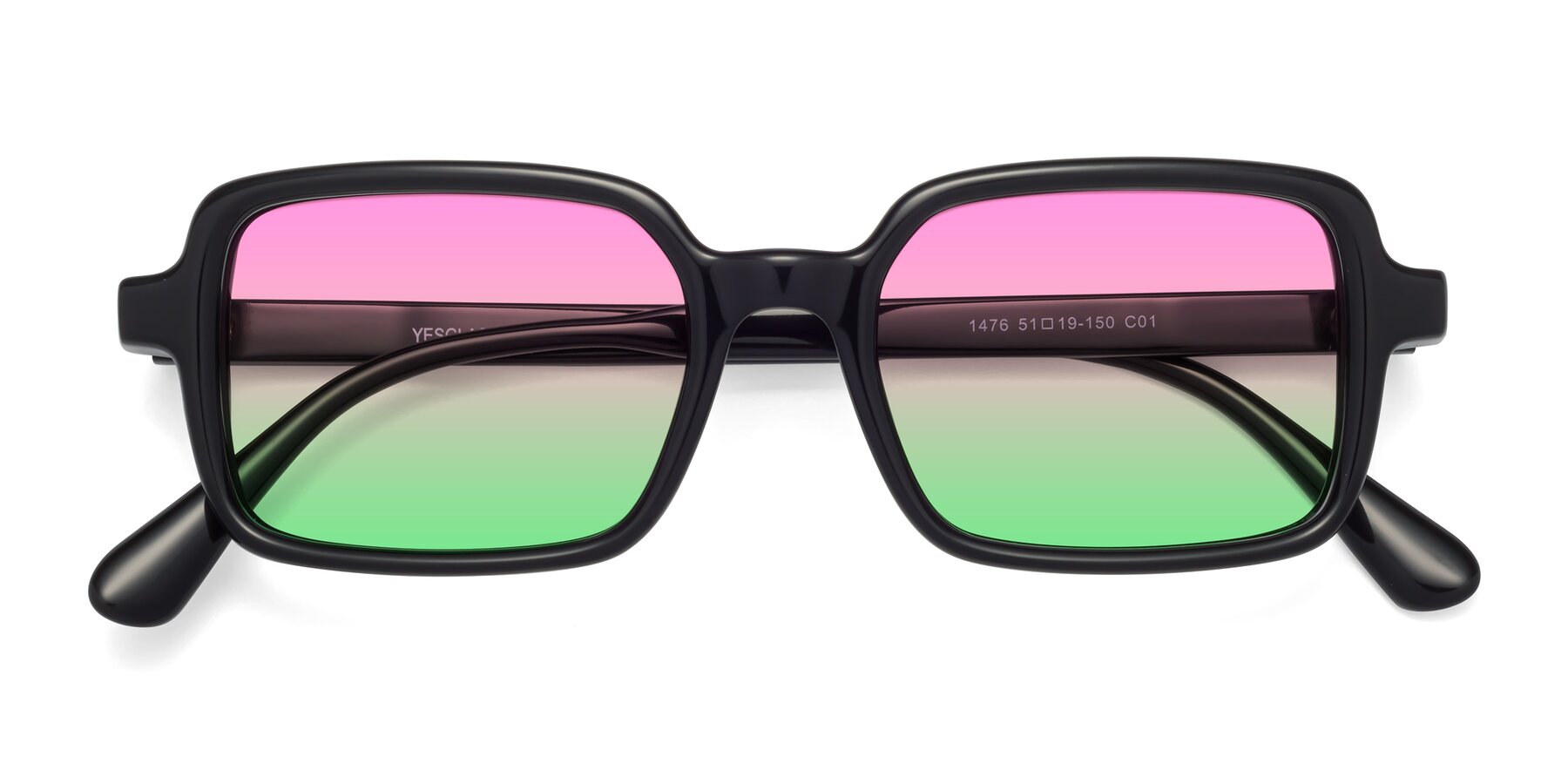Folded Front of Canuto in Black with Pink / Green Gradient Lenses