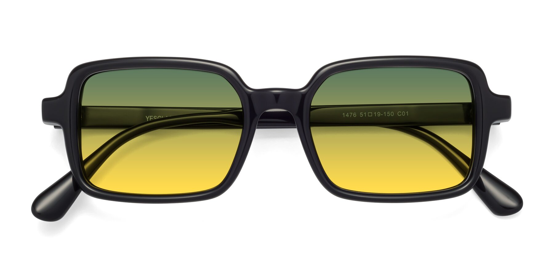 Folded Front of Canuto in Black with Green / Yellow Gradient Lenses