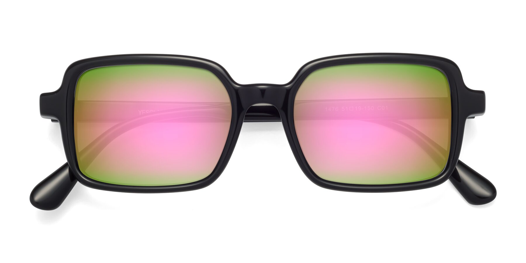 Folded Front of Canuto in Black with Pink Mirrored Lenses