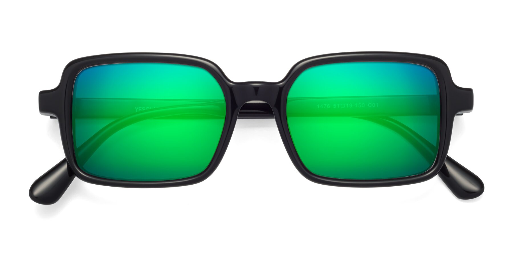 Folded Front of Canuto in Black with Green Mirrored Lenses