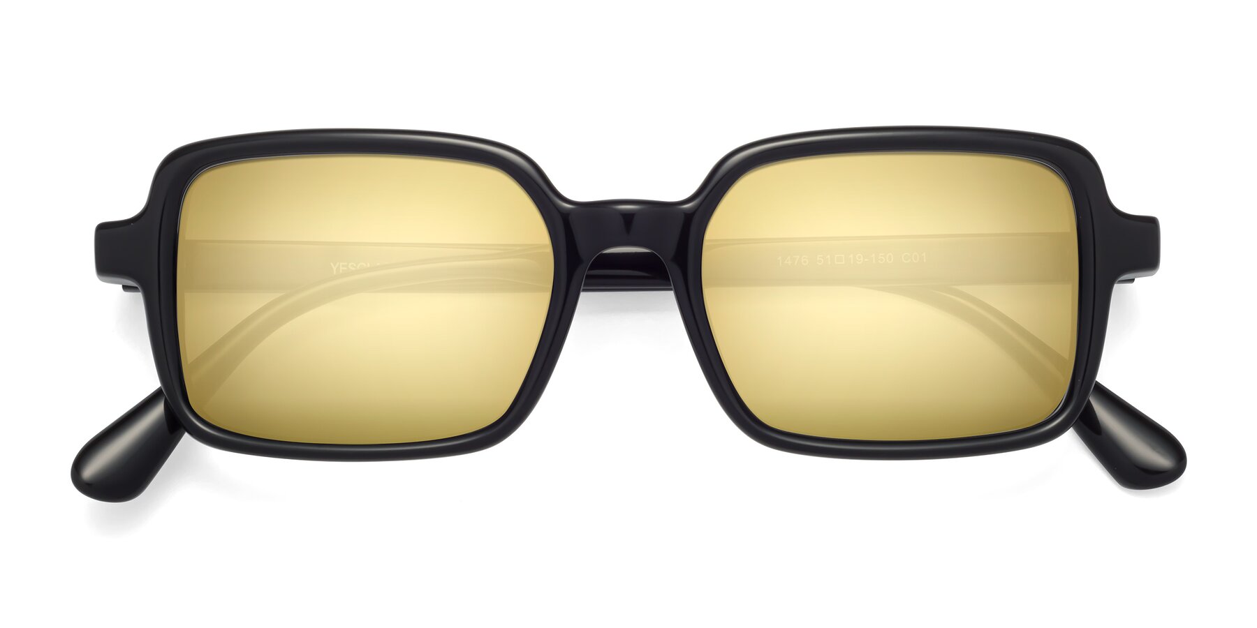 Folded Front of Canuto in Black with Gold Mirrored Lenses