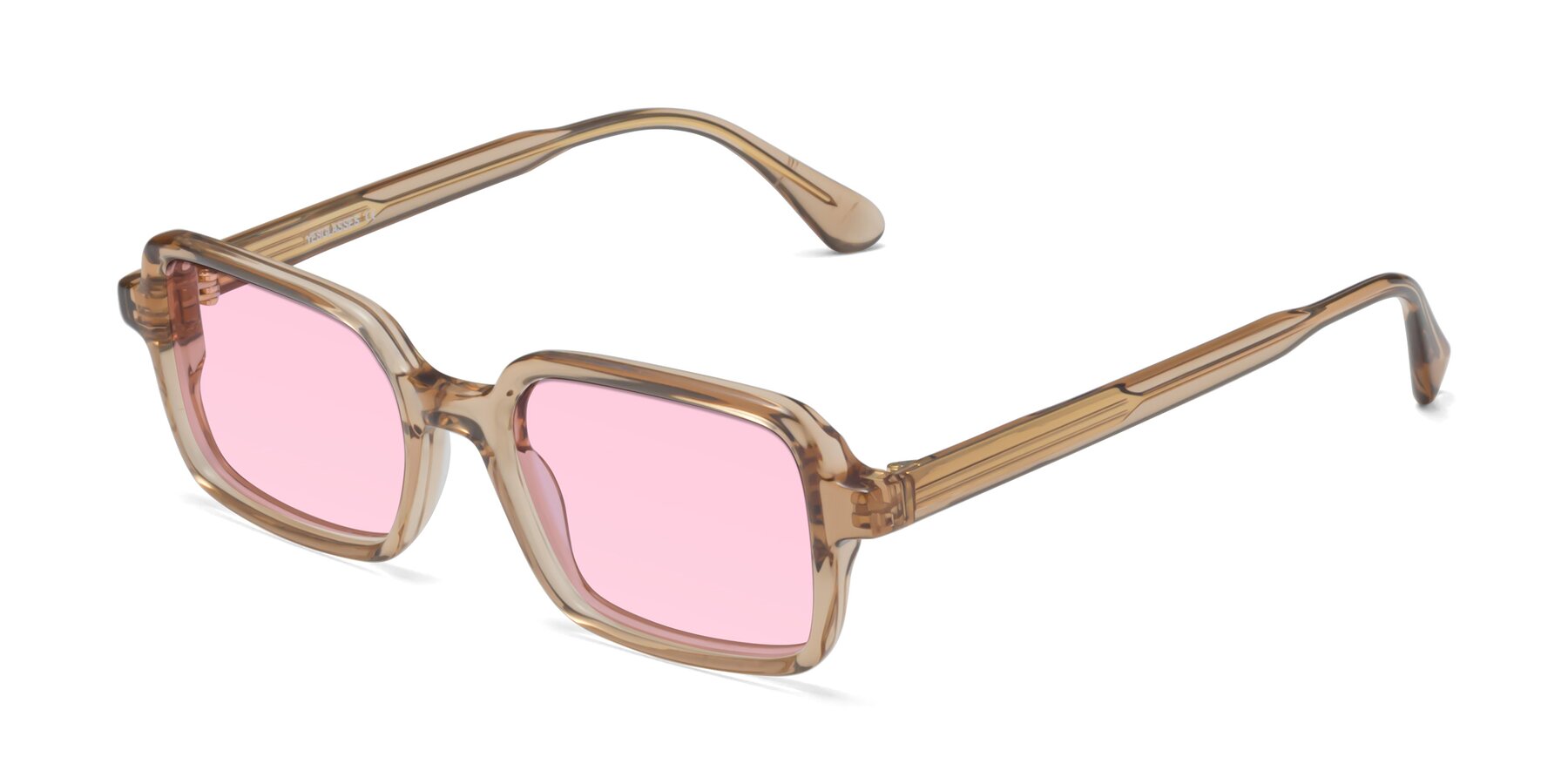 Angle of Canuto in Caramel with Light Pink Tinted Lenses