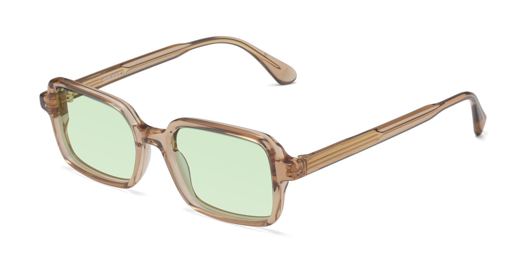 Angle of Canuto in Caramel with Light Green Tinted Lenses