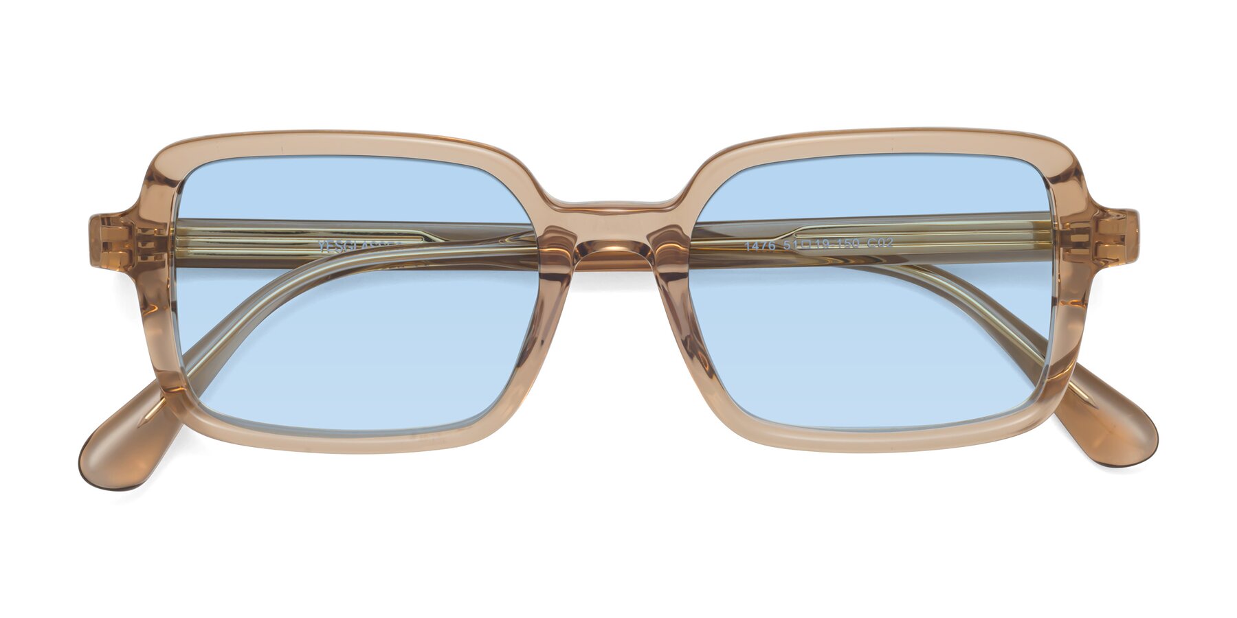 Folded Front of Canuto in Caramel with Light Blue Tinted Lenses