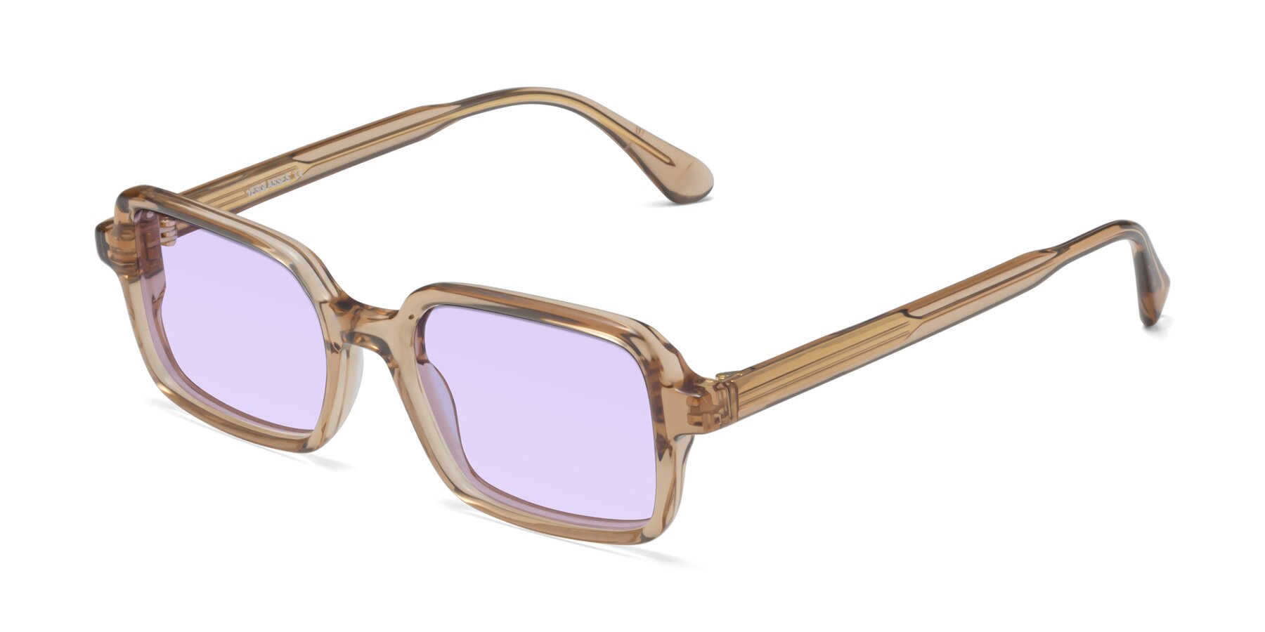 Angle of Canuto in Caramel with Light Purple Tinted Lenses