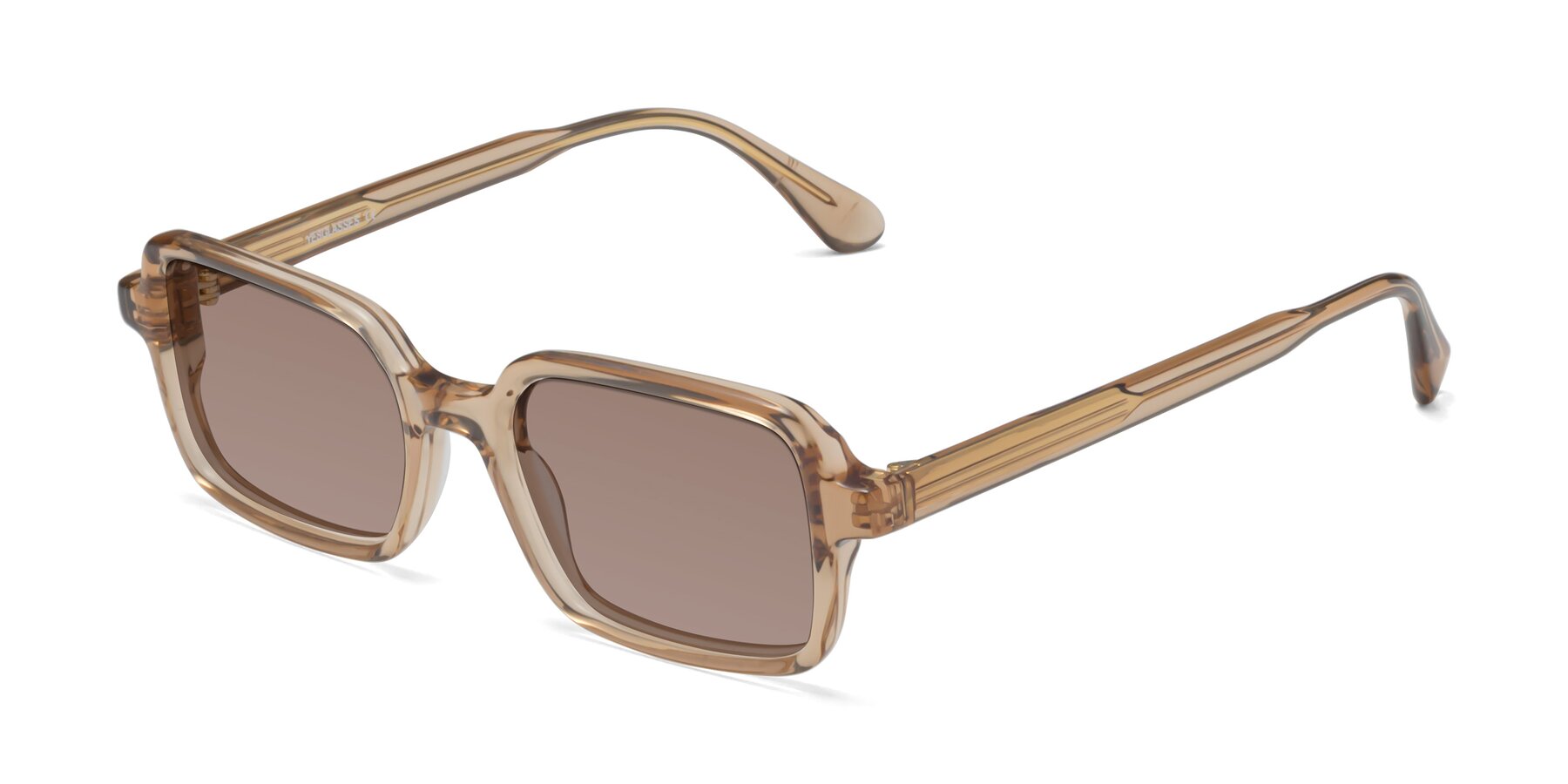 Angle of Canuto in Caramel with Medium Brown Tinted Lenses