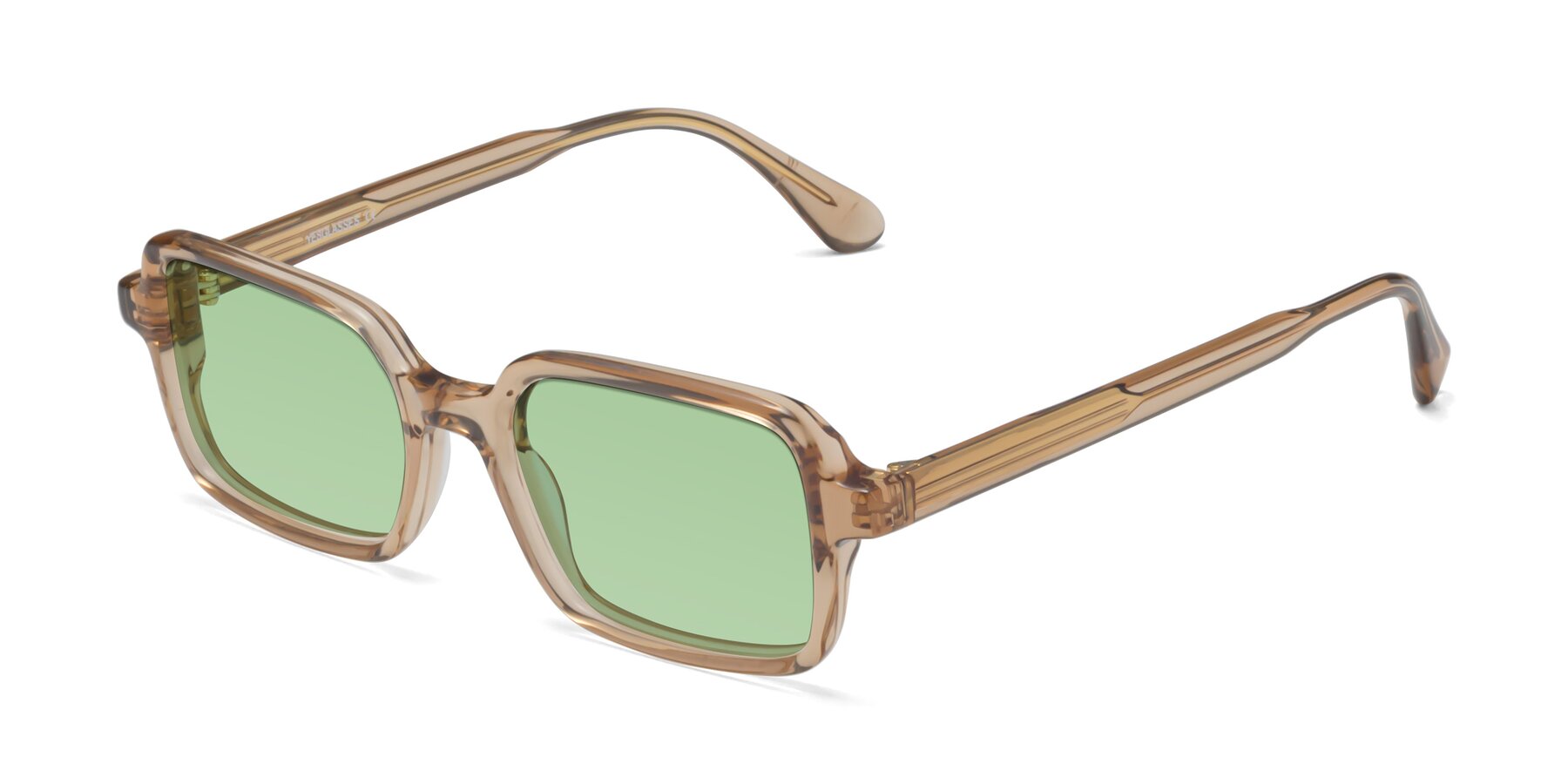 Angle of Canuto in Caramel with Medium Green Tinted Lenses