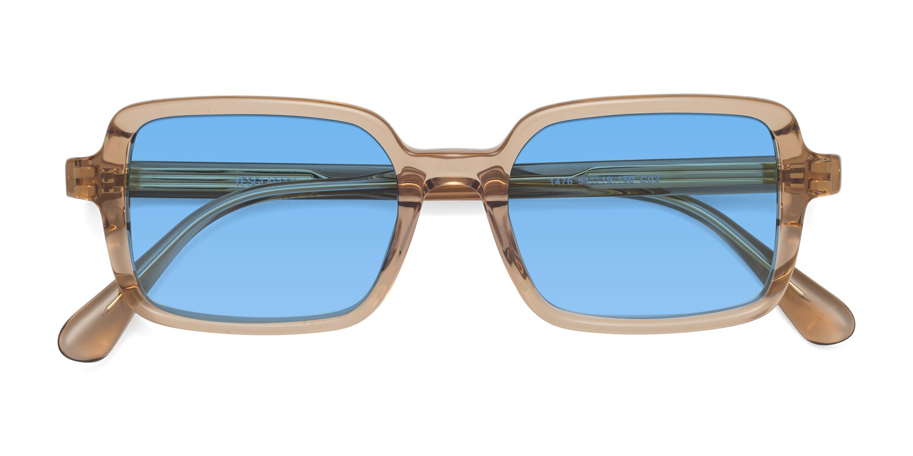 Folded Front of Canuto in Caramel with Medium Blue Tinted Lenses