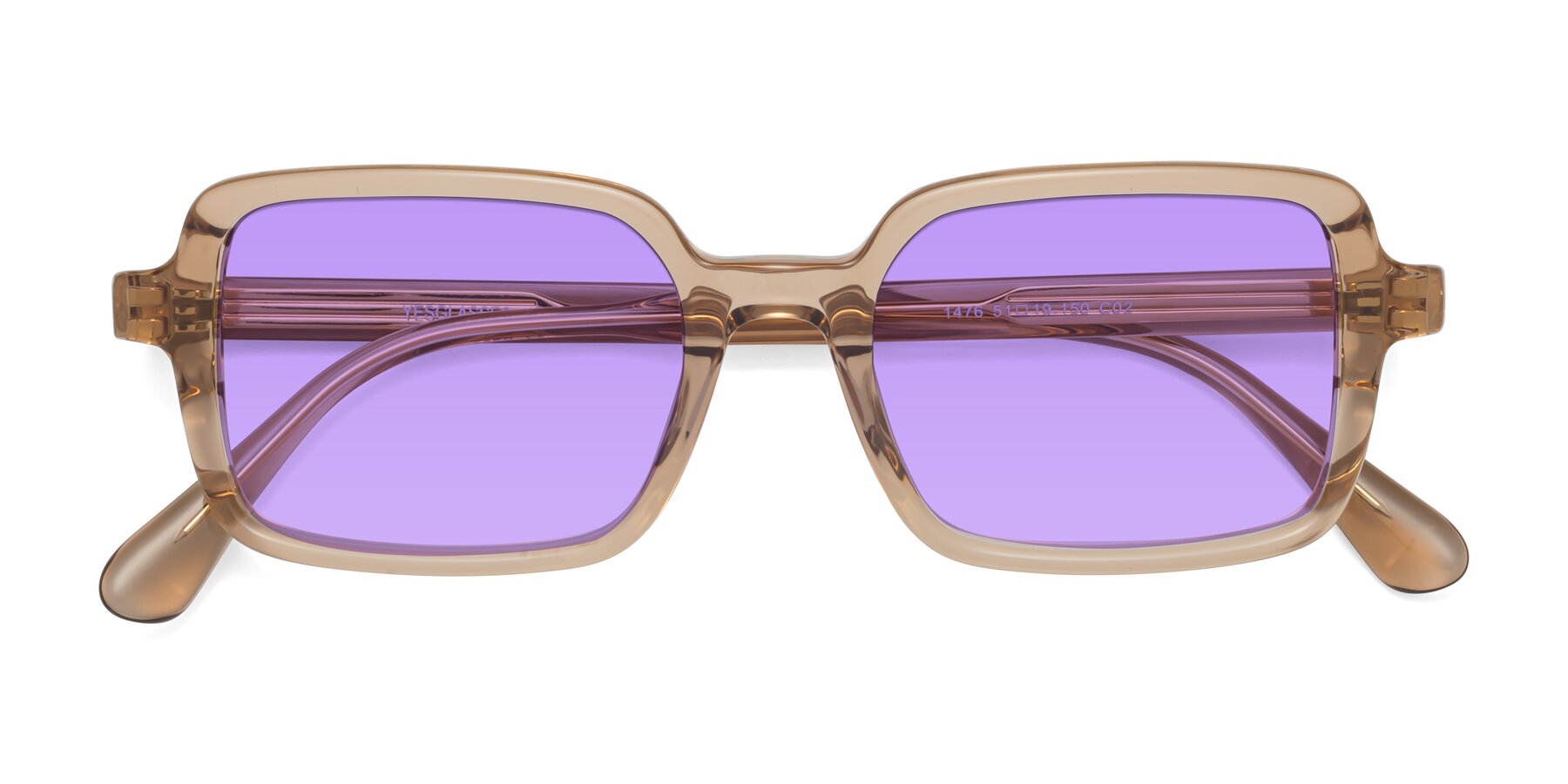 Folded Front of Canuto in Caramel with Medium Purple Tinted Lenses