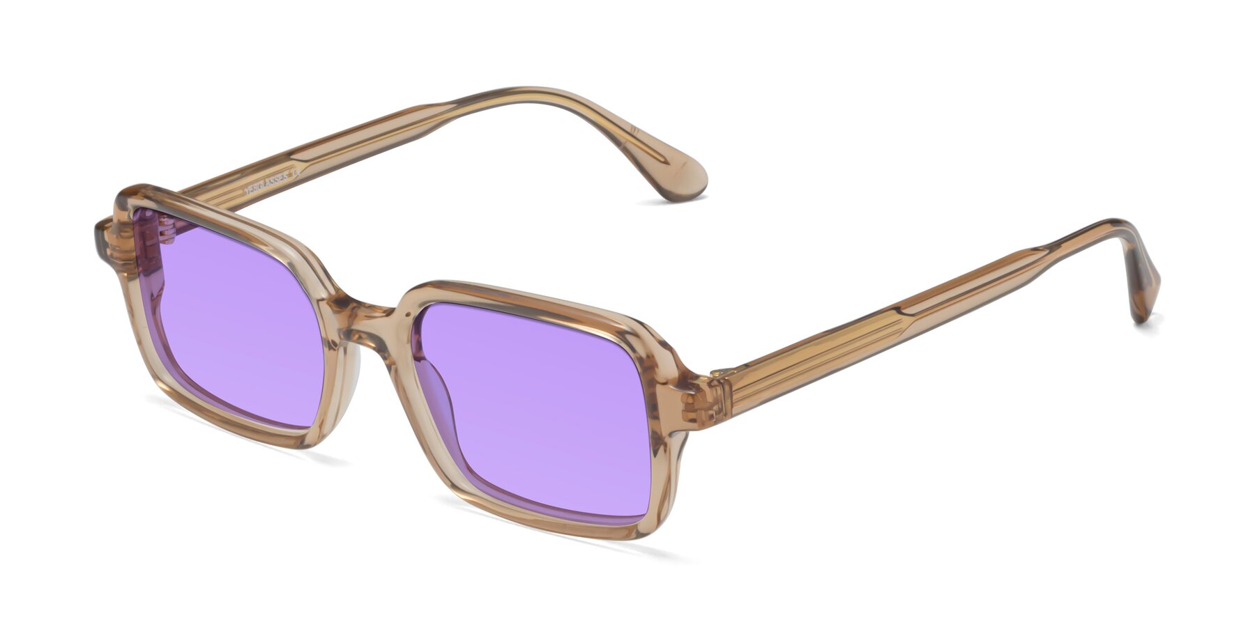 Angle of Canuto in Caramel with Medium Purple Tinted Lenses