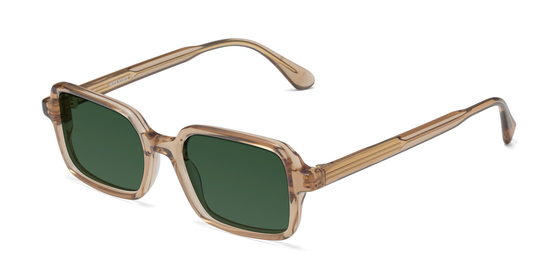 Angle of Canuto in Caramel with Green Tinted Lenses