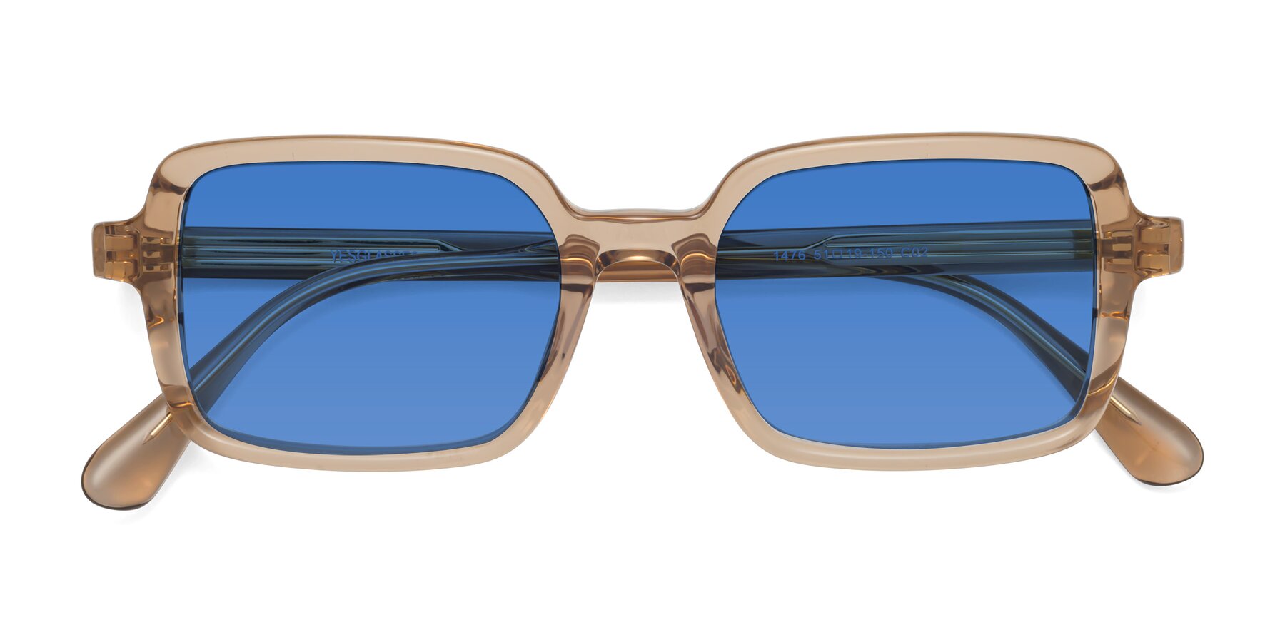 Folded Front of Canuto in Caramel with Blue Tinted Lenses